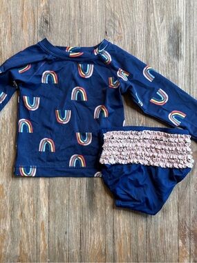 Hanna Andersson Navy Rainbow Rash Guard Set Pink Ruffle Bottoms 2t *read below*